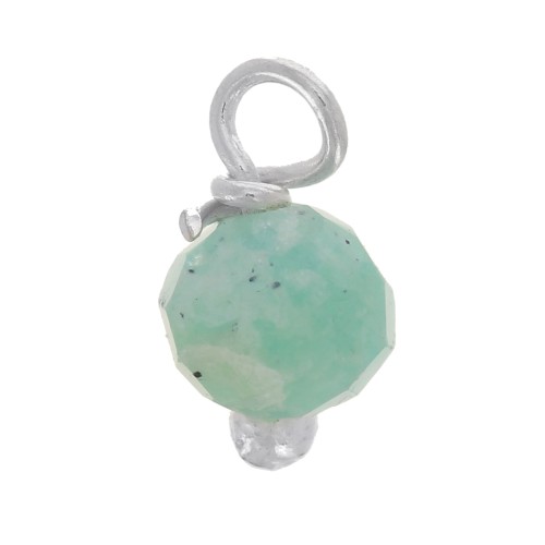 Breloques rondes facettées 3 mm Amazonite sur clou tête boule en Argent 925 x6