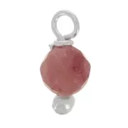 Breloques rondes facettées 3 mm Rhodonite sur clou tête boule en Argent 925 x6