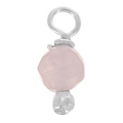 Breloques rondes facettées 3 mm Quartz rose sur clou tête boule en Argent 925 x6