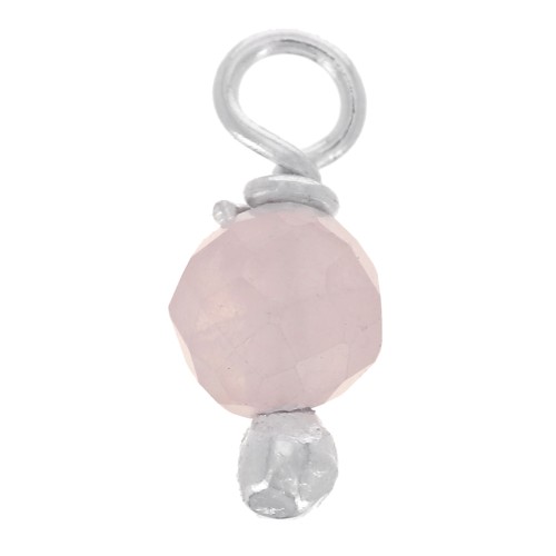 Breloques rondes facettées 3 mm Quartz rose sur clou tête boule en Argent 925 x6
