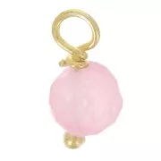Breloques rondes facettées 3 mm Quartz rose sur clou en Argent 925 Doré Or fin x6