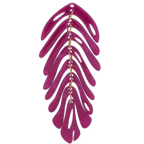 Pendentif feuille 71x28 mm - Ecaille de tortue - Framboise nacré x1