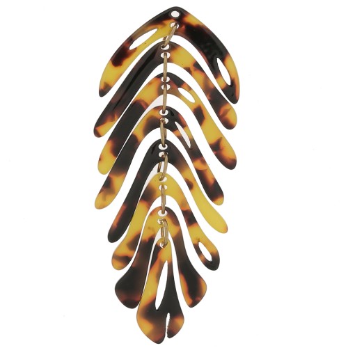 Pendentif feuille 71x28 mm - Ecaille de tortue - Marron - Noir x1