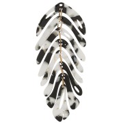 Pendentif feuille 71x28 mm - Ecaille de tortue - Noir - Blanc x1