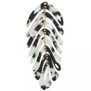 Pendentif feuille 71x28 mm - Ecaille de tortue - Noir - Blanc x1