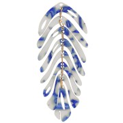 Pendentif feuille 71x28 mm - Marbré Bleu foncé - Ivoire x1|raw }}