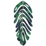 Pendentif feuille 71x28 mm - Ecaille tortue - Vert foncé - Noir x1