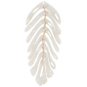 Pendentif feuille 71x28 mm - Ecaille tortue - Blanc nacré x1