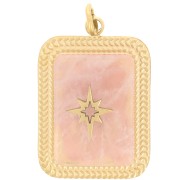 Pendentif rectangle 20x14 mm pierre gemme - Acier inox 316L Doré - Quartz rose x1|raw }}