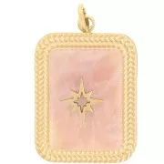 Pendentif rectangle 20x14 mm pierre gemme - Acier inox 316L Doré - Quartz rose x1