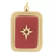 Pendentif rectangle 20x14 mm pierre gemme - Acier inox 304 Doré - Jaspe rouge x1
