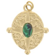 Pendentif ovale 22x18 mm imitation gemme - Acier inox 316L Doré - Malachite x1
