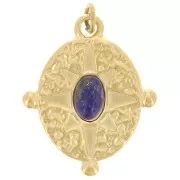 Pendentif ovale 22x18 mm imitation gemme - Acier inox 316L Doré - Lapis lazuli x1