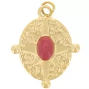 Pendentif ovale 22x18 mm imitation gemme - Acier inox 316L Doré - Agate rouge x1