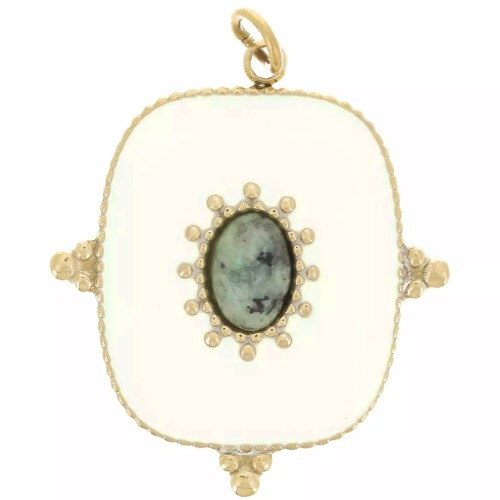 Pendentif rectangle 24x21mm gemme - Acier inox 316L Doré - Turquoise Africaine