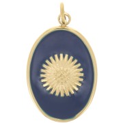Pendentif ovale 20x13mm motif soleil - résine époxy Acier inox 316L Doré - Dk Bleu|raw }}