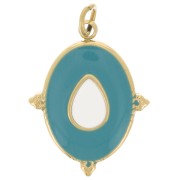 Pendentif ovale 19x15mm - résine époxy - Acier inox 316L Doré - Turquoise - Ivoire