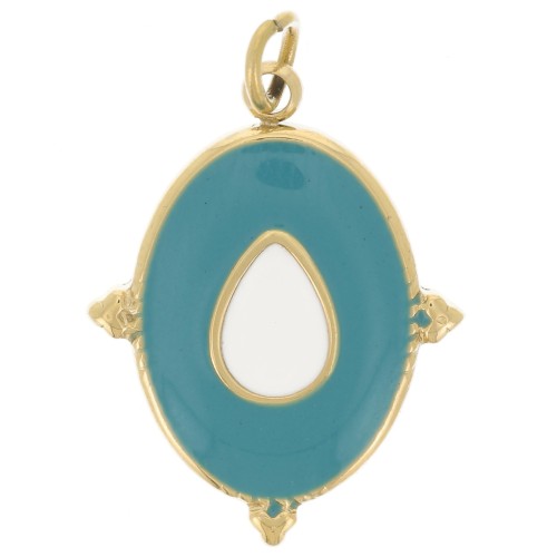Pendentif ovale 19x15mm - résine époxy - Acier inox 316L Doré - Turquoise - Ivoire