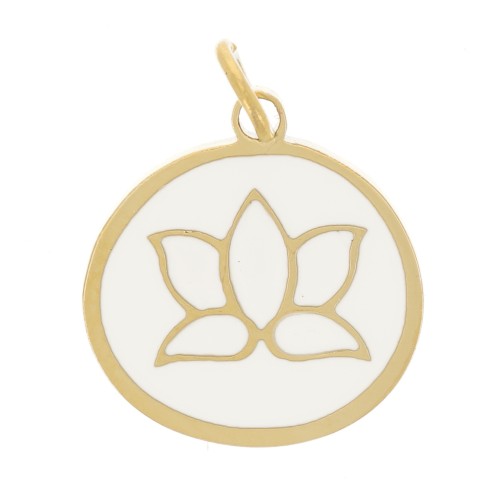 Breloque ronde 11 mm en résine époxy - Acier inoxydable 316L - Ivoire x1