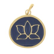 Breloque ronde 11 mm en résine époxy - Acier inoxydable 316L - Bleu foncé x1