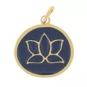 Breloque ronde 11 mm en résine époxy - Acier inoxydable 316L - Bleu foncé x1