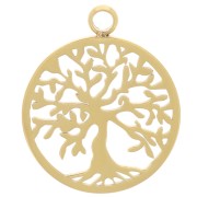Pendentif rond 15 mm - motif arbre de vie - Acier inoxydable 304 Doré x1|raw }}