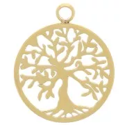 Pendentif rond 15 mm - motif arbre de vie - Acier inoxydable 304 Doré x1