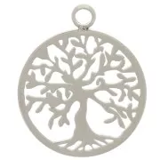 Pendentif rond 15 mm - motif arbre de vie  - Acier inoxydable 304  x1