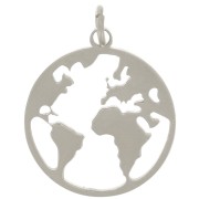 Pendentif rond 14 mm - motif carte du monde  - Acier inoxydable 304  x1