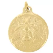 Pendentif rond 15.5 mm - motif abeille - Acier inoxydable 304 Doré x1