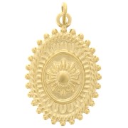 Pendentif ovale texturé 19.5x13.5 mm - motif fleur  - Acier inox 304 Doré x1|raw }}