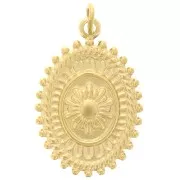 Pendentif ovale texturé 19.5x13.5 mm - motif fleur  - Acier inox 304 Doré x1