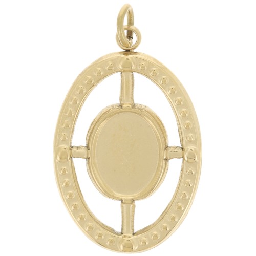 Pendentif ovale texturé 22x14 mm pour cabochon 8x6mm  - Acier inoxydable 316L Doré