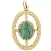 Pendentif ovale texturé 22x14 mm pour cabochon 8x6mm  - Acier inoxydable 316L Doré