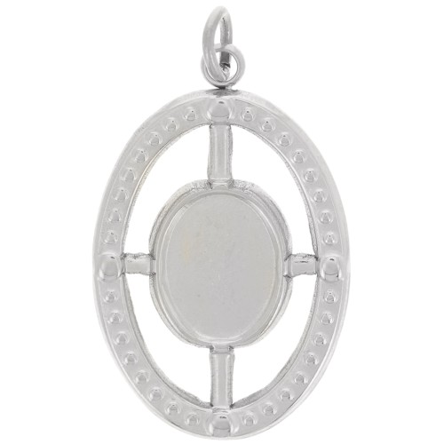 Pendentif ovale texturé 22x14 mm pour cabochon 8x6 mm  - Acier inoxydable 316L x1
