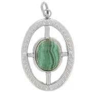 Pendentif ovale texturé 22x14 mm pour cabochon 8x6 mm  - Acier inoxydable 316L x1