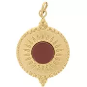 Pendentif rond 15 mm motif soleil pour cabochon 6 mm - Acier inoxydable 316L Doré