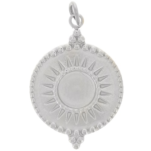 Pendentif rond 15 mm motif soleil pour cabochon 6 mm - Acier inoxydable 316L x1