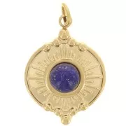 Pendentif rond 14mm motif soleil pour cabochon 4 mm - Acier inoxydable 316L Doré