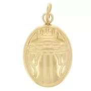 Breloque ovale - motif scarabée 16x10 mm - Acier inoxydable 316L Doré x1