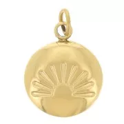 Breloque ronde 10 mm - motif soleil couchant - Acier inoxydable 316L Doré x1