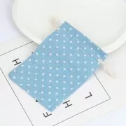 Pochon en coton motif pois pour bijoux - 95x135 mm - Bleu clair - Blanc x1