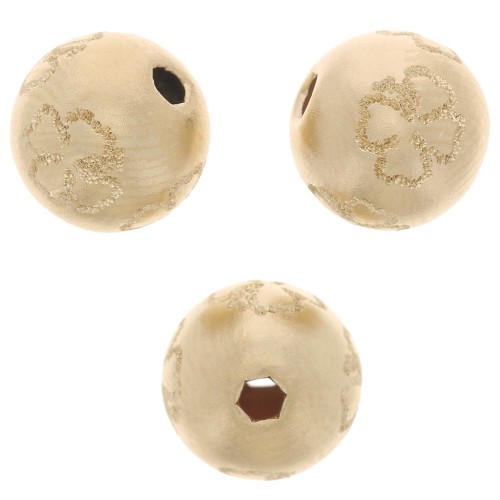 Perle ronde mat - gravure effet diamanté motif trèfle 8 mm Gold filled (or laminé)