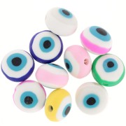 Assortiment perles rondes oeil porte bonheur - pâte polymère 12mm Multicolore x10|raw }}
