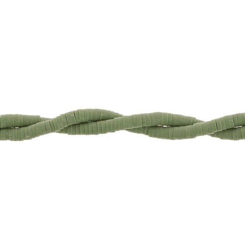Perles Heishi rondelles  en pâte polymère 3x1 mm - Olive x45cm