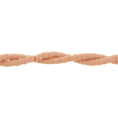 Perles Heishi rondelles  en pâte polymère 3x1 mm - Nude orangé x45cm