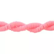 Perles Heishi rondelles  en pâte polymère 6x1 mm - Rose vif x45cm