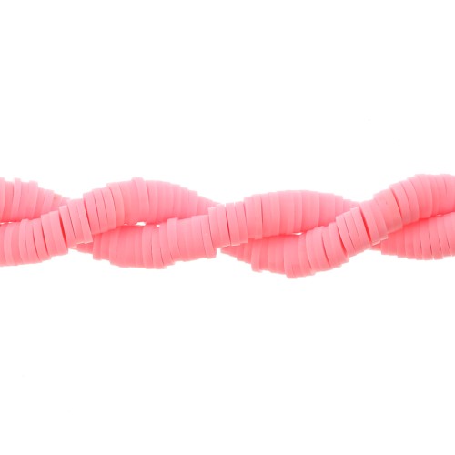 Perles Heishi rondelles  en pâte polymère 6x1 mm - Rose vif x45cm