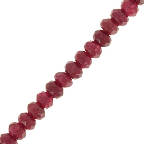 Rondes aplaties facettées 6x4 mm pierre gemme teintée - Quartz Bordeaux x35cm