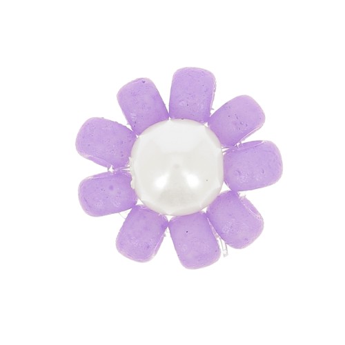 Fleur en perles de rocailles - marguerite - 10 mm - Violet - Blanc nacré x1